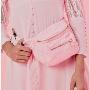 For Love & Lemons Venus Pink Lace Belt Bag Fanny Pack Rose Gold Tone Hardware
